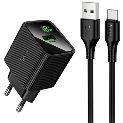 мережевий зарядний пристрій hoco cs81a 1usb/18w/qc3.0 + (usb - type-c) (чорний) 
