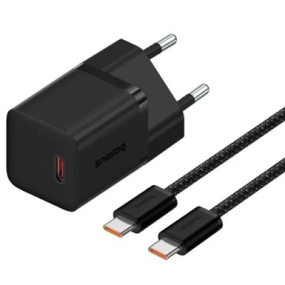 мережевий зарядний пристрій baseus gan5 mini (p10110902113-00) type-c/30w/pd + (type-c - type-c) (чорний) 