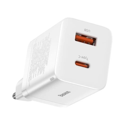 мережевий зарядний пристрій baseus super si pro quick charger type-c/usb/30w eu (ccsupp-e02) (білий) 