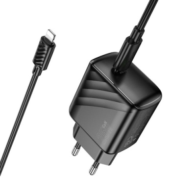 мережевий зарядний пристрій hoco cs24a 1type-c/25w/pd + (type-c - lightning) (чорний) 