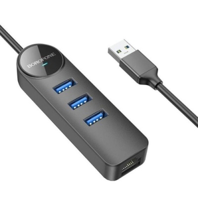 usb hub borofone dh6 (usb to usb3.0*3+rj45) 1,2м - чорний 