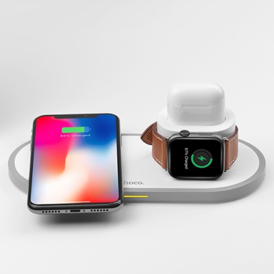безпровідний зарядний пристрій hoco cw21 3in1 (phone+watch+airpods) 10w (білий) 
