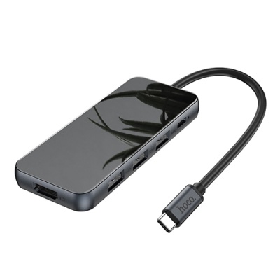 usb hub hoco hb15 (type-c to usb3.0*3+hdmi+pd) (сірий) 