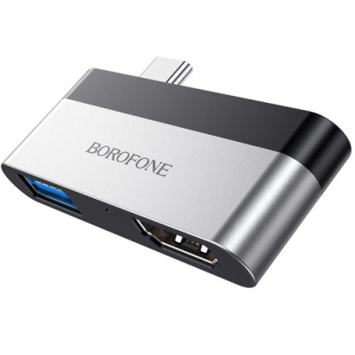перехідник borofone dh2 type-c to hdmi+usb3.0 adapter (сталево-чорний) 