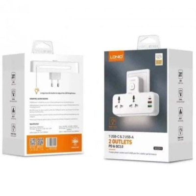 мережевий перехідник із нічником ldnio sc2311 2 port/1pd/1 qc 3.0/1 usb/ 2 psocket/ led lamp (white) 