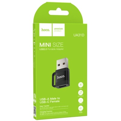перехідник hoco ua31d usb2.0 - type-c (чорний) 