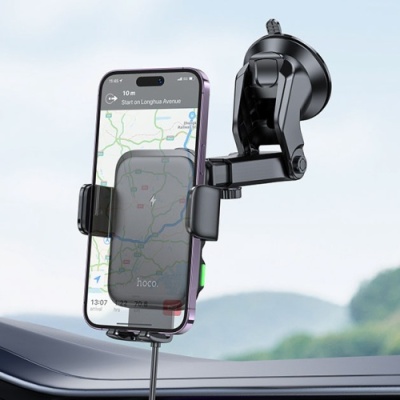 Автотримач Hoco HW11 з безпровідним зарядним пристроєм (Чорний)