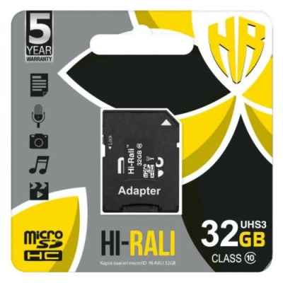 карта пам'яті hi-rali microsdhc 32gb uhs-3 10 class + adapter (чорний) 