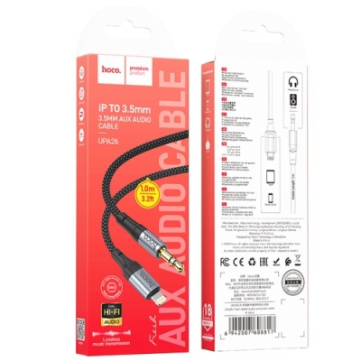 кабель aux hoco upa26 3.5mm(male) - lightning(male) 1m (чорний) 