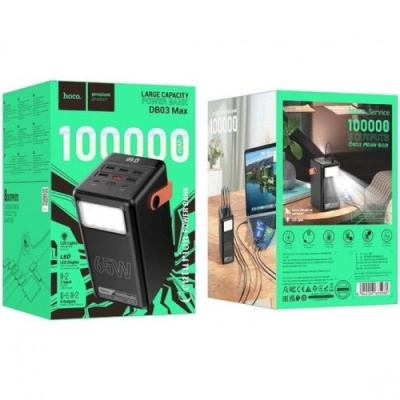 додаткова батарея power bank hoco db03 max centurion pd65w+qc3.0 22.5w 100000 mah (чорний) 