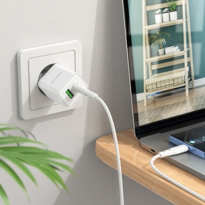 мережевий зарядний пристрій borofone bn7 1usb/18w/qc3.0 + 1type-c/20w/pd + (type-c - type-c) (бiлий) 