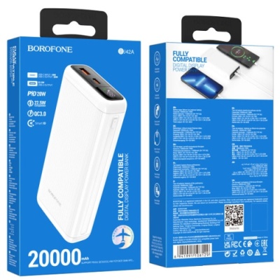 додаткова батарея power bank borofone bj42a pd20w+qc3.0 22.5w 20000 mah (білий) 