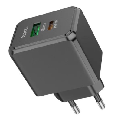 мережевий зарядний пристрій hoco cs14a 1usb/18w/qc3.0 + 1type-c/20w/pd (чорний) 