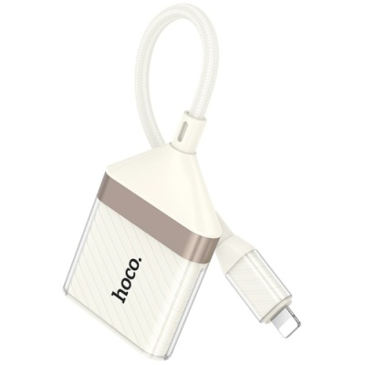 перехідник hoco ua40 2in1 lightning - sd/tf card reader (білий apricot) 