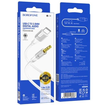 кабель aux borofone bl19 3.5mm(male) - type-c(male) 1m (білий) 