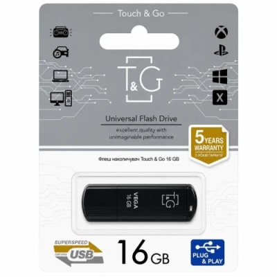 usb флеш-накопичувач t&g 16gb vega 121 (чорний) 