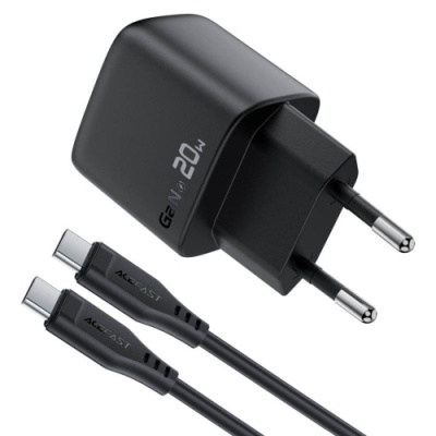 мережевий зарядний пристрій acefast a113 pd20w (1type-c) + type-c - type-c (1,2м) (чорний) 