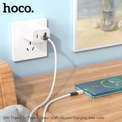 кабель hoco x86 silicone type-c - type-c 60w 3a/1m (білий) 