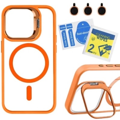 Купить чохол tpu+pc+metal stand case with magsafe and camera lenses для apple iphone 15 pro (orange) онлайн