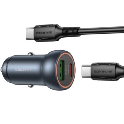 Автомобільний Зарядний Пристрій Borofone BZ32A 30W 1Type-C/30W/PD + 1USB/18W/QC3.0 + (Type-C - Type-C) (Сірий)