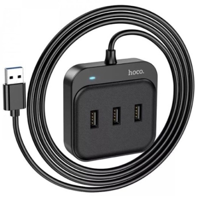 usb hub hoco hb31 easy 4-in-1 converter (usb to usb3.0+usb2.0*3) 1,2m. black 