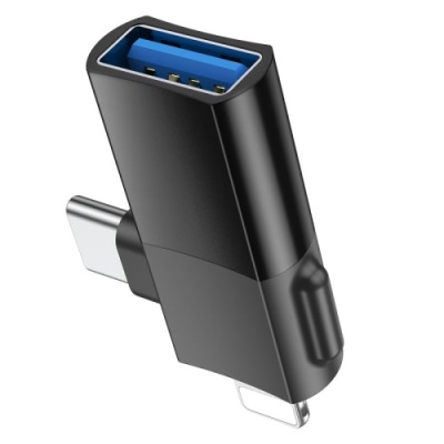 перехідник hoco ua17 ip male/type-c male to usb female two-in-one (чорний) 