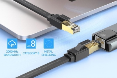 кабель lan earldom nw2 flat cat8 utp 26awg (7/0.16cca) * 4p+cross 6mm/10m black 