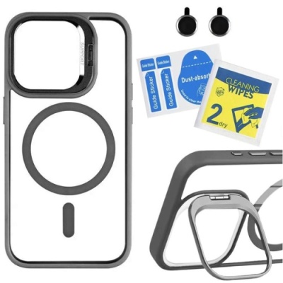Купить чохол tpu+pc+metal stand case with magsafe and camera lenses для apple iphone 16 (grey) онлайн