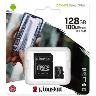 карта пам'яті microsdxc (uhs-1) kingston canvas select plus 128gb class 10 а1 (r-100mb/s) (adapter sd) 