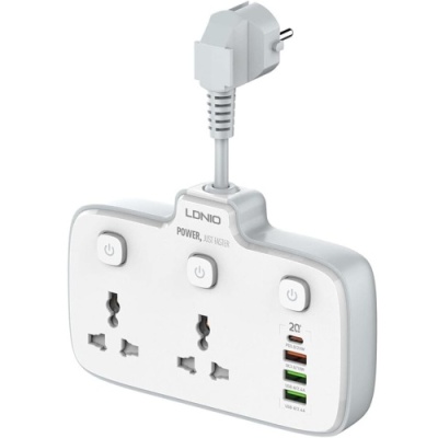 мережевий подовжувач ldnio sc2413 2 universal ports /1 pd/1 qc/2 auto id (білий) 