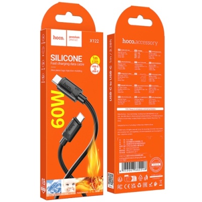 кабель hoco x122 silicone type-c - type-c 60w/1m (чорний) 