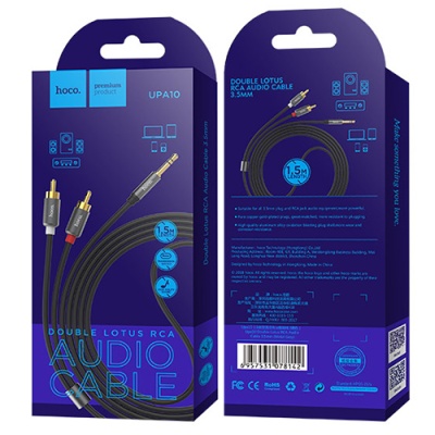 кабель aux hoco upa10 lotus 3.5mm to 2*rca 1.5m (сірий) 