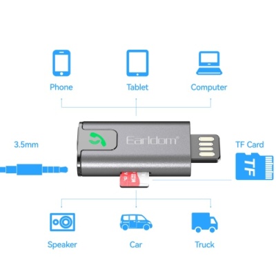 Bluetooth аудіо ресівер Earldom ET-BR12 BT5.3/USB/3,5mm/TF Card (Чорний)