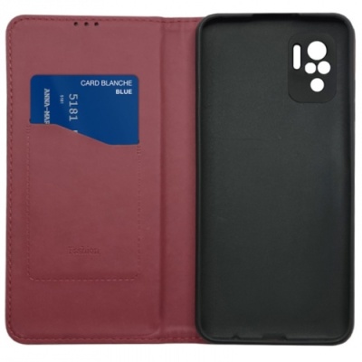 Купить чохол-книжка leather fold для xiaomi redmi note 10/note 10s/poco m5s (темно-червоний) онлайн