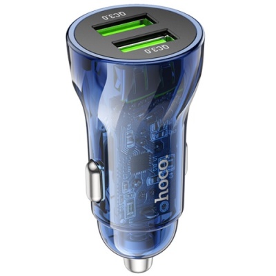 Автомобільний Зарядний Пристрій Hoco Z47 Transparent 2USB/20W/QC3.0 (Прозорий синій)
