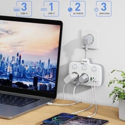 мережевий подовжувач ldnio se2435 2 eu ports /1 pd/1 qc/2 auto id (білий) 