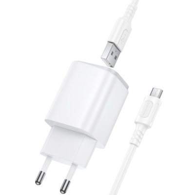 мережевий зарядний пристрій borofone bas82a qc3.0 (1usb/3a) + usb - microusb (білий) 