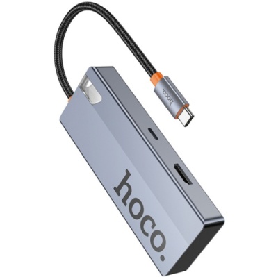 usb hub hoco hb50 type-c 5-in-1 (hdtv+pd+usb3.0*3) (сірий) 