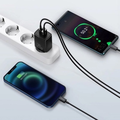 мережевий зарядний пристрій baseus compact quick (ccxj-b01) 1usb/18w/qc3.0 + 1type-c/20w/pd (чорний) 