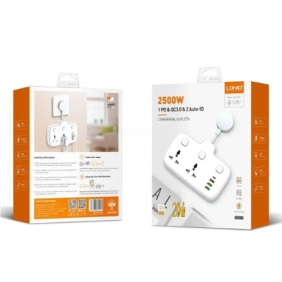 мережевий подовжувач ldnio sc2413 2 universal ports /1 pd/1 qc/2 auto id (білий) 