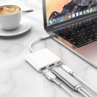 перехідник borofone dh4 type-c converter(type-c to usb3.0+hdmi+pd) (бiлий) 