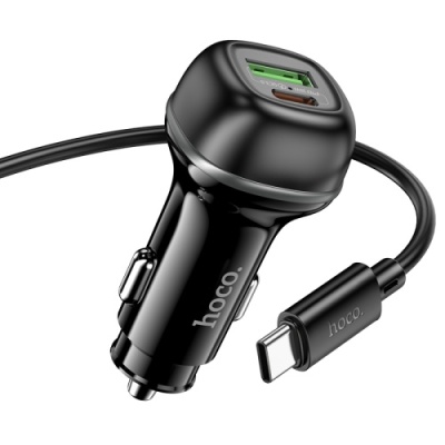 Автомобільний Зарядний Пристрій Hoco Z58A 1USB/1USB-C QC/PD48W + (Type-C - Type-C) (Чорний)