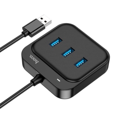 usb hub hoco hb31 easy 4-in-1 converter (usb to usb3.0*4) 0,2m. black 