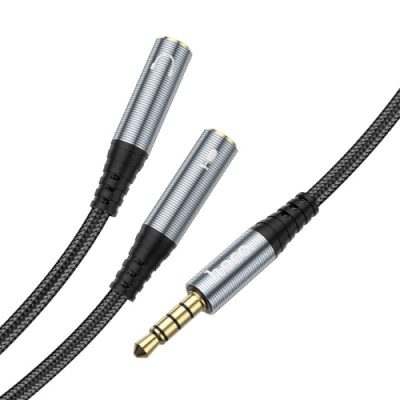 кабель aux hoco splitter upa21 2-in-1 3.5 male to 2 female 0.25m (сiрий) 