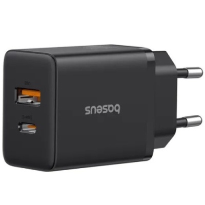 мережевий зарядний пристрій baseus cube fast charger (p10111404113-00) 1usb/18w/qc3.0 + 1type-c/30w/pd (чорний) 