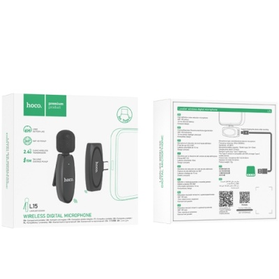 мікрофон петличний бездротовий hoco l15 type-c (чорний) 