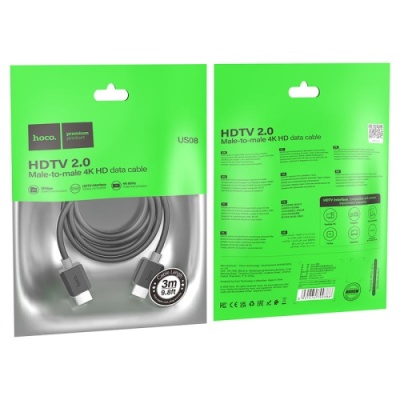hdmi кабель hoco us08 4k 2,0 hd (3м) (чорний) 