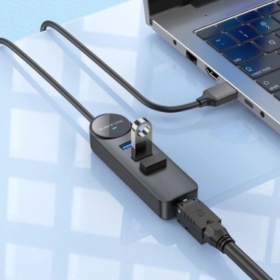usb hub borofone dh6 (usb to usb2.0*3+rj45) 1,2м - чорний 