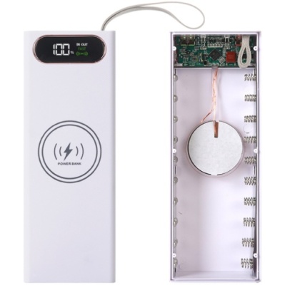 корпус multi-powerbank l20, під елементи 18650 до 20 шт, 22.5+15w, з бездротовою зарядкою та ліхтарем, білий 