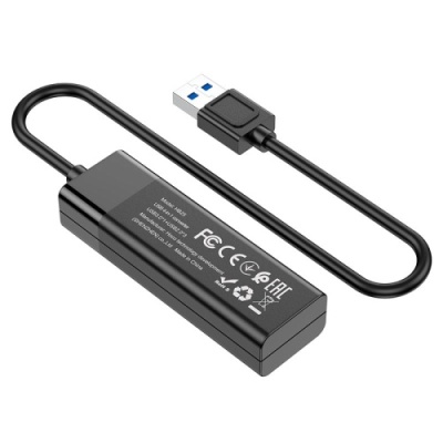 usb hub hoco hb25 easy mix 4-in-1 converter (usb to usb3.0+usb2.0*3) (чорний) 